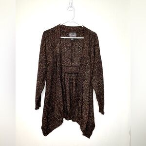 Rochelle California Cardigan Sz M Vintage Black Multicolor Flecks Cinched Waist